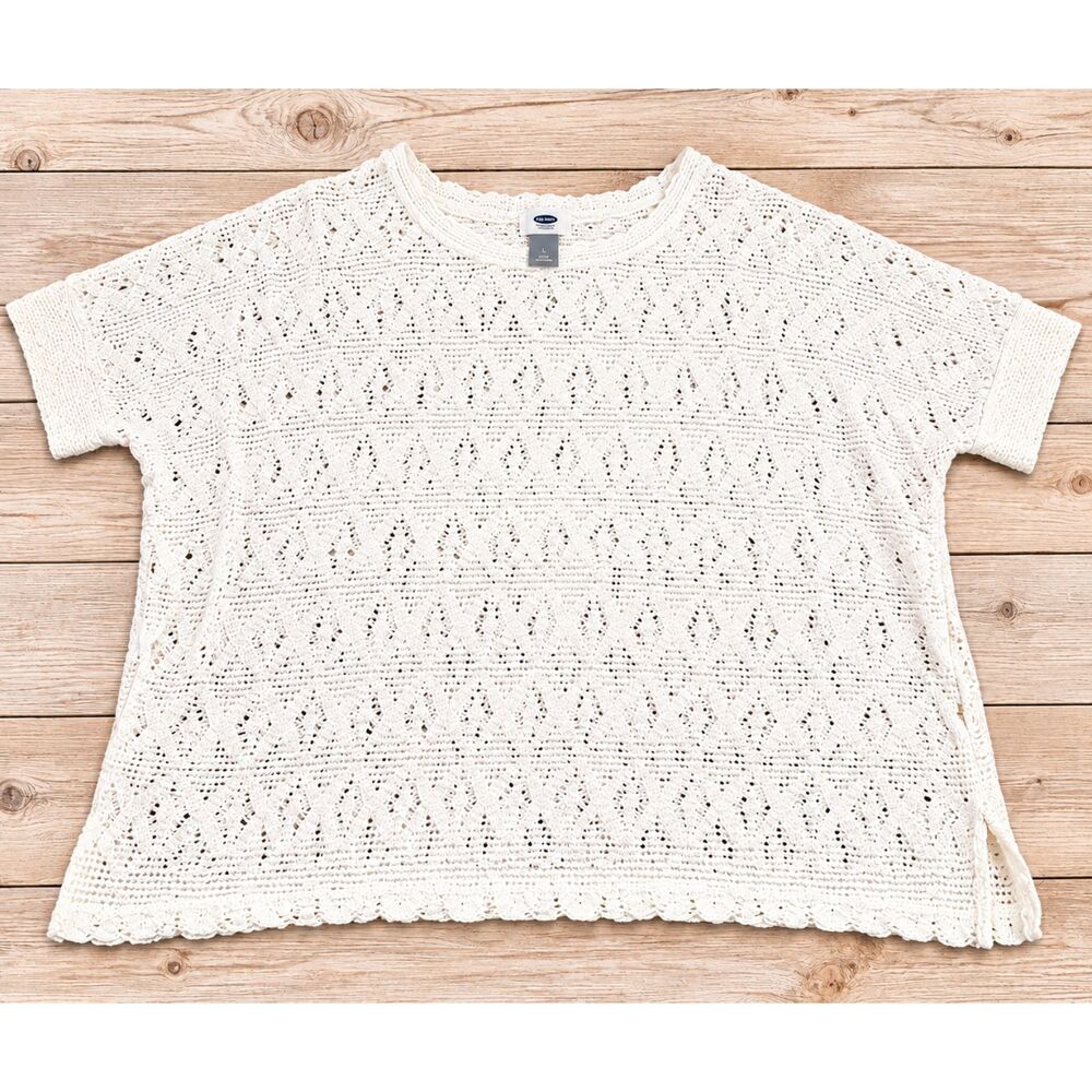 Old Navy White Crochet Eyelet Square Neck Boho Summer Top Women's Small 1210